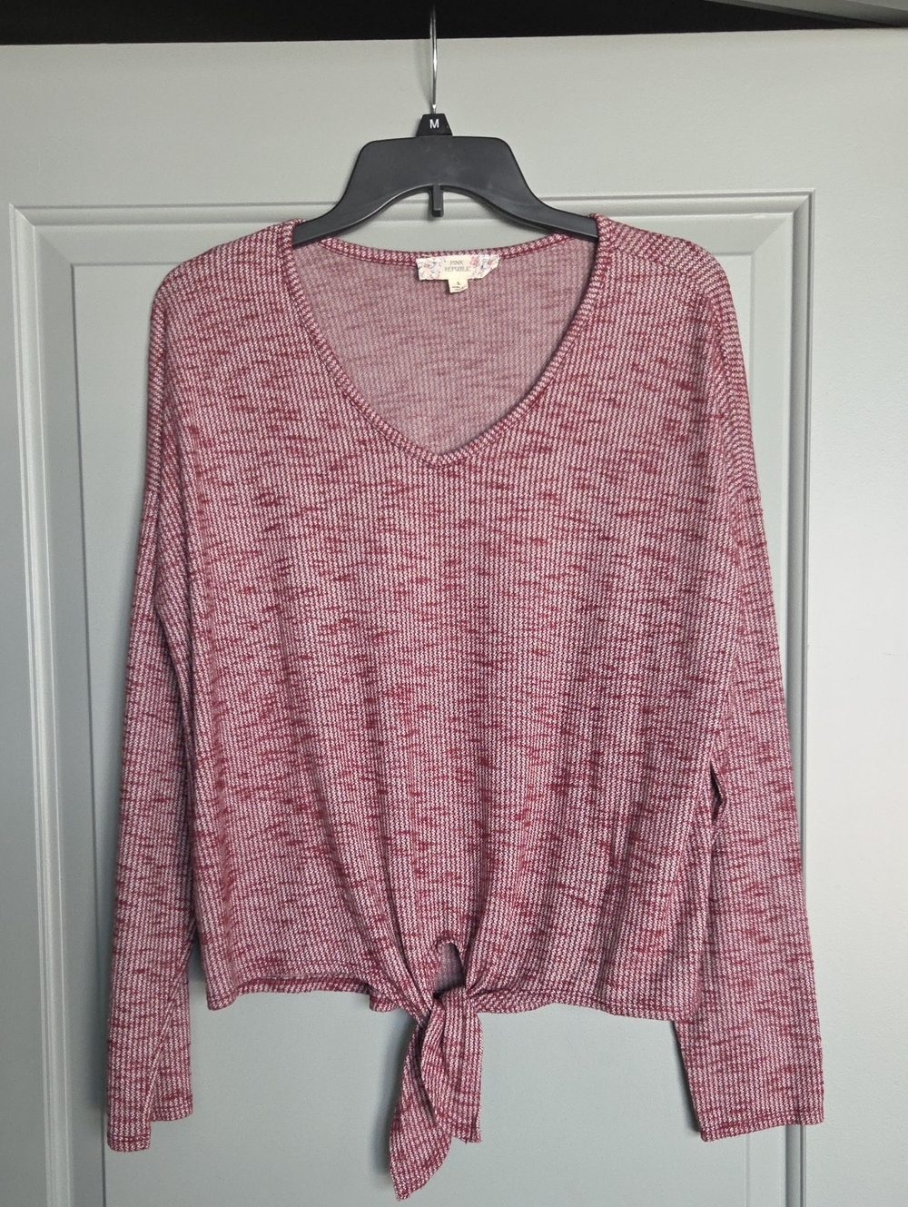 Pink Repubic  -Neck Long Sleeve Tie-Front Top - Dusty Rose
